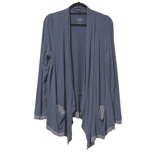 Logo Lori Goldstein Womens Cardigan Size XL Rayon & Spandex Blue With Pockets - Picture 1 of 9